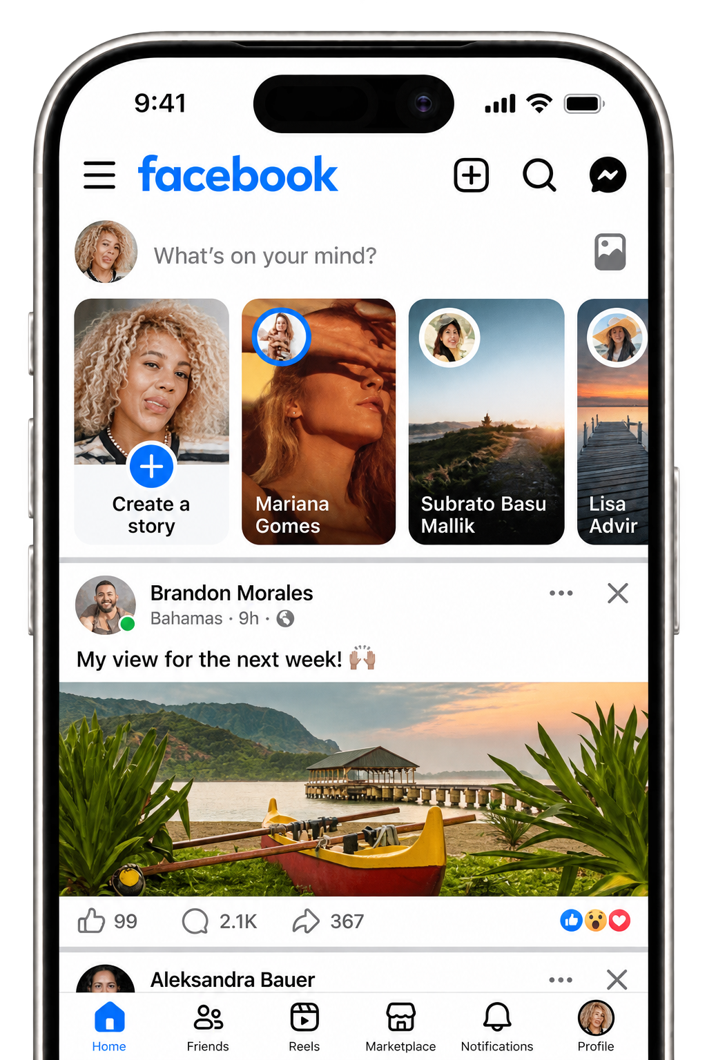 iPhone displaying a Facebook home feed